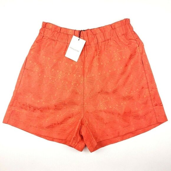 PEPALOVES High Waisted Shorts Orange Jacquard Textured Coral NWT Size S M L - Picture 1 of 5